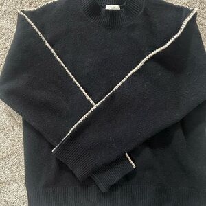 Thread & Supply Black Crewneck Sweater with Cream Accents